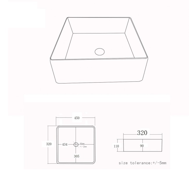 White Rectangular Countertop Basin 450mm - Corey