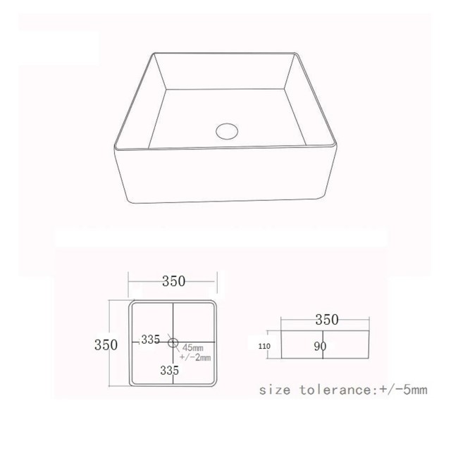 Matt Black Square Countertop Basin 350mm - Corey