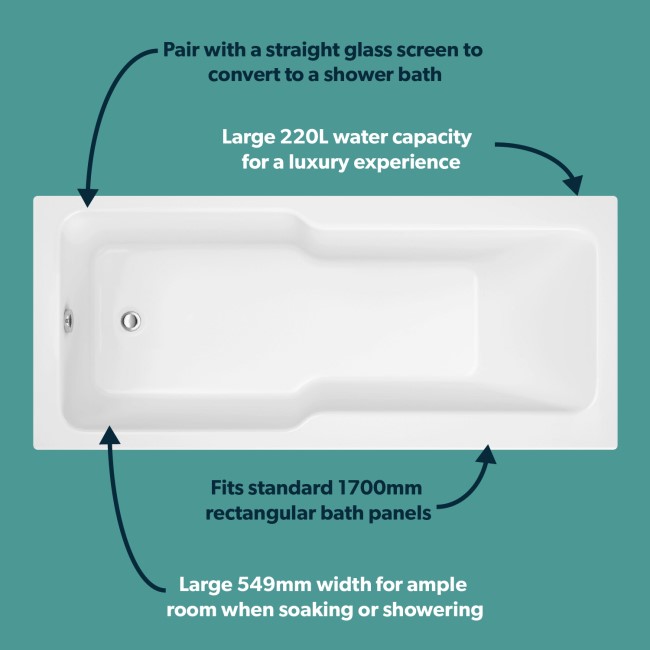 Single Ended Wide End Shower Bath 1500 x 750mm - Cotswold