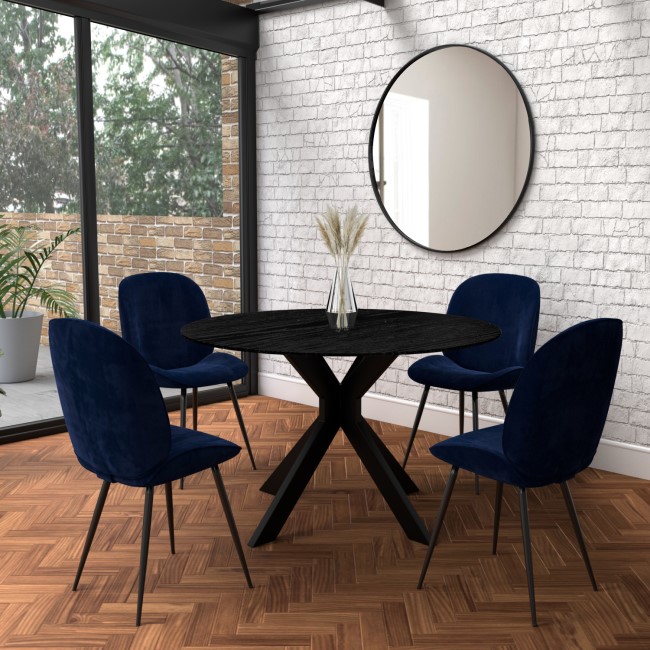 Small Black Wooden Drop Leaf Space Saving Round Extendable Dining Table - Seats 2 - 4 - Carson