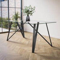 Glass Top Dining Table with Black Metal Legs - Seats 6 - Dax