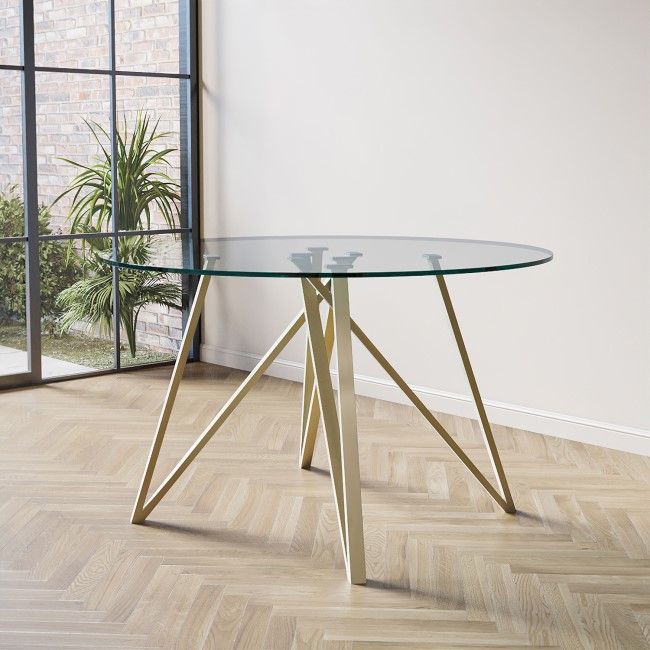 ALMOST PERFECT - Round Glass Dining Table with Gold Legs - Seats 4 - Dax