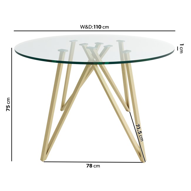 ALMOST PERFECT - Round Glass Dining Table with Gold Legs - Seats 4 - Dax