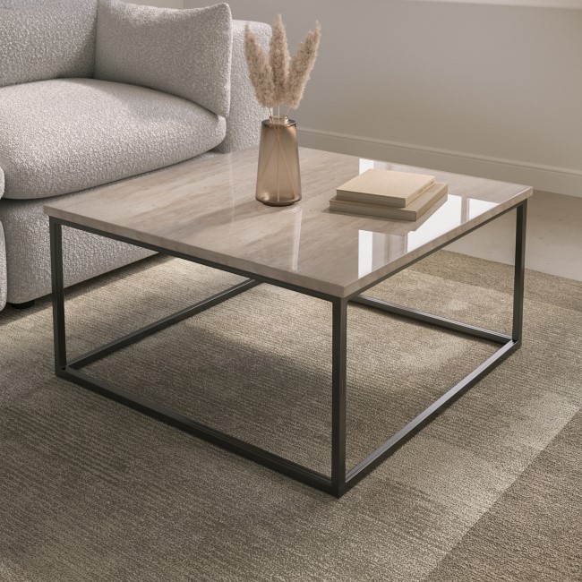 Square Beige Travertine Effect Coffee Table - Demi