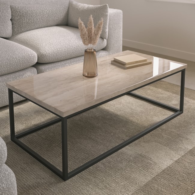 Rectangular Beige Travertine Effect Coffee Table - Demi