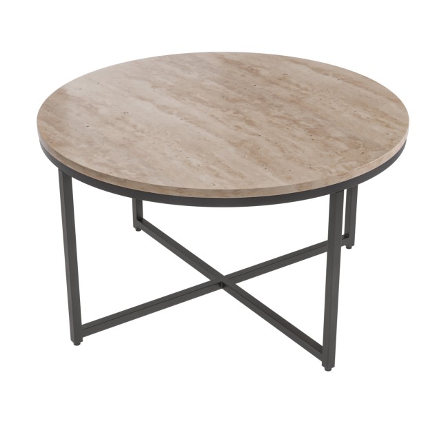 Round Beige Travertine Effect Coffee Table - Demi