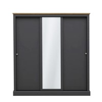 Dark Grey and Oak 3 Door Sliding Mirrored Wardrobe - Devon - LPD