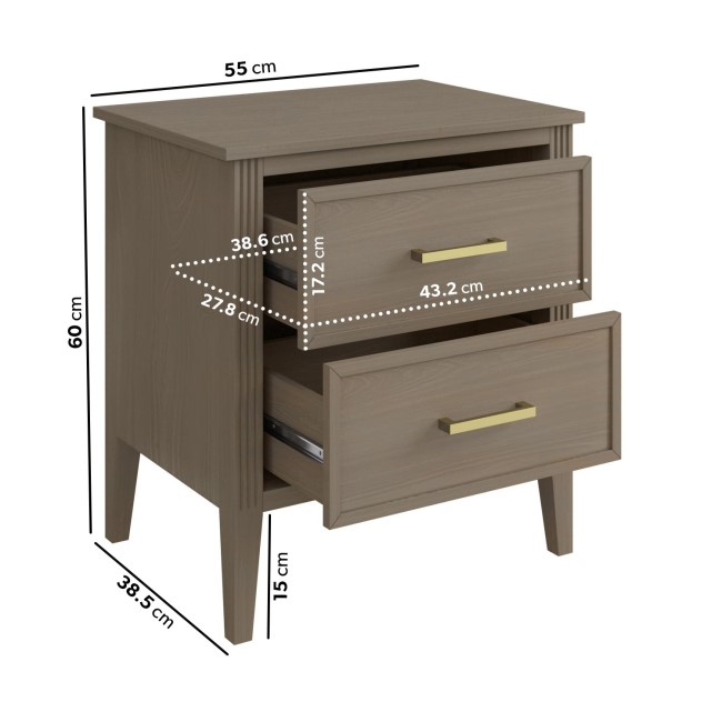 Wide Dark Wood 2-Drawer Bedside Table - Delilah