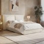 Beige Linen Double Ottoman Bed with Pillow Headboard - Dune