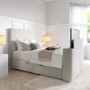 Double TV Ottoman Bed in Cream Velvet with Stripe Headboard - Eden