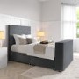 King Size TV Ottoman Bed in Grey Velvet with Stripe Headboard - Eden