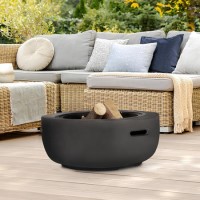 electriQ Round Stone Wood or Charcoal Burning BBQ Fire Pit - Dark Grey