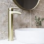 Brushed Brass Tall Mono Basin Mixer - Elina