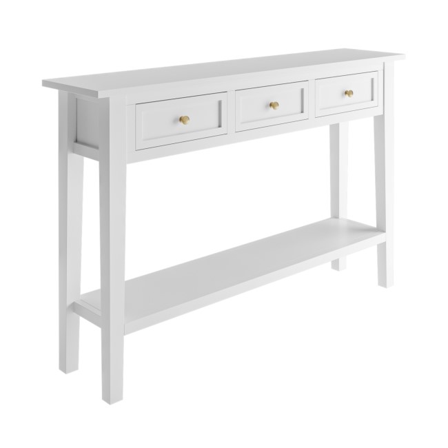 Large Narrow Console Table in White Wood with Drawers - Elms