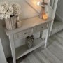 Small Narrow Taupe Wood Console Table with Drawers - Elms