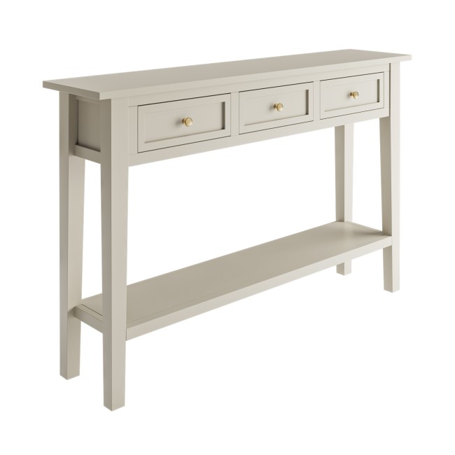 Large Narrow Taupe Wood Console Table with Drawers - Elms