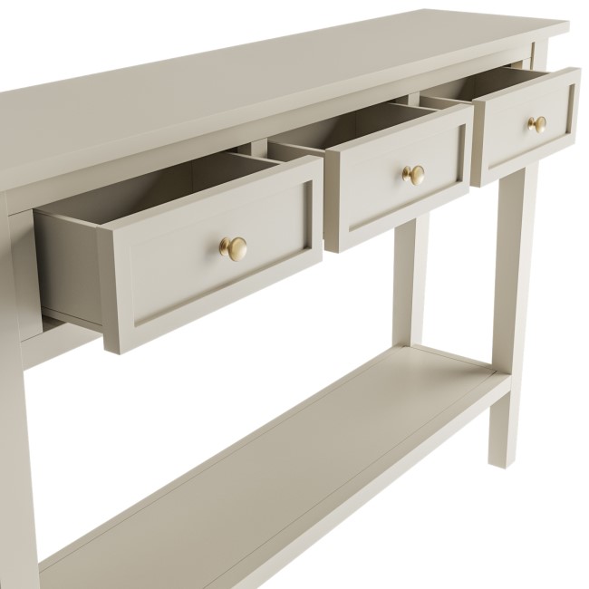 Large Narrow Taupe Wood Console Table with Drawers - Elms