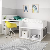 White Cabin Bed with Desk and Storage - Ellison