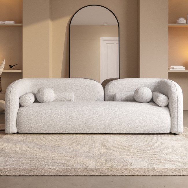 Cream Boucle Curved 3 Seater Cloud Sofa - Elma