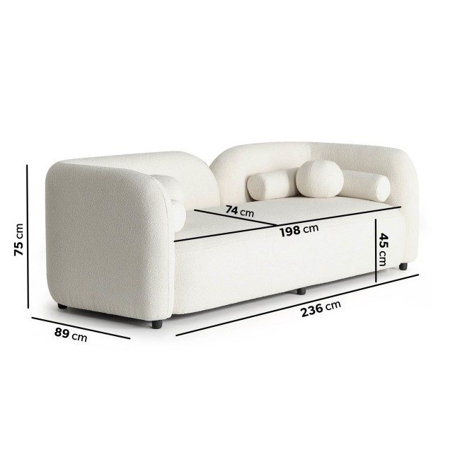 Cream Boucle Curved 3 Seater Cloud Sofa - Elma