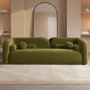 Olive Green Velvet Curved 3 Seater Cloud Sofa - Elma