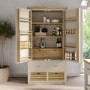 Beige Double Freestanding Kitchen Larder Pantry Cupboard with Oak Crate Drawers - Emilia