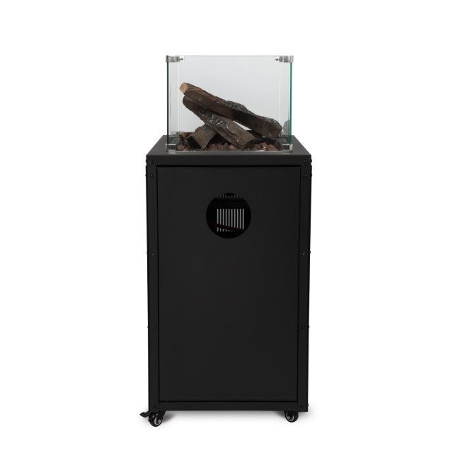 electriQ Glass Flame Gas Patio Heater with Lava Rocks and Logs - Black