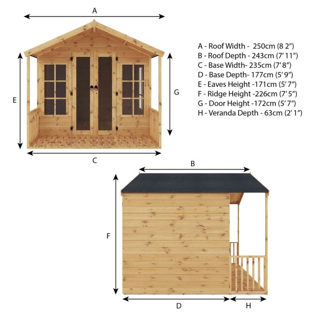 Mercia -  Premium Traditional Summerhouse with Veranda 8 x 8ft