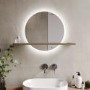 Round Backlit Heated Bathroom Mirror with Lights & Oak Shelf 500mm - Ersa