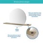 Round Backlit Heated Bathroom Mirror with Lights & Oak Shelf 500mm - Ersa