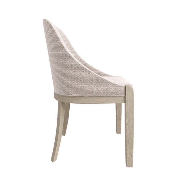 Beige Textured Upholstered Curved Dining Chair with Wooden Legs - Etta