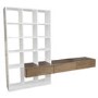 Dark Oak and White Gloss Wall Hung Bookcase with Open Shelving and Drawers - Everett