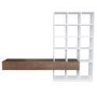 Dark Oak and White Gloss Wall Hung Bookcase with Open Shelving and Drawers - Everett