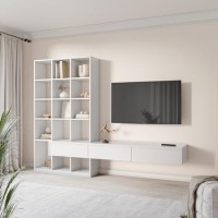 White Gloss Media Wall with Storage - Everett