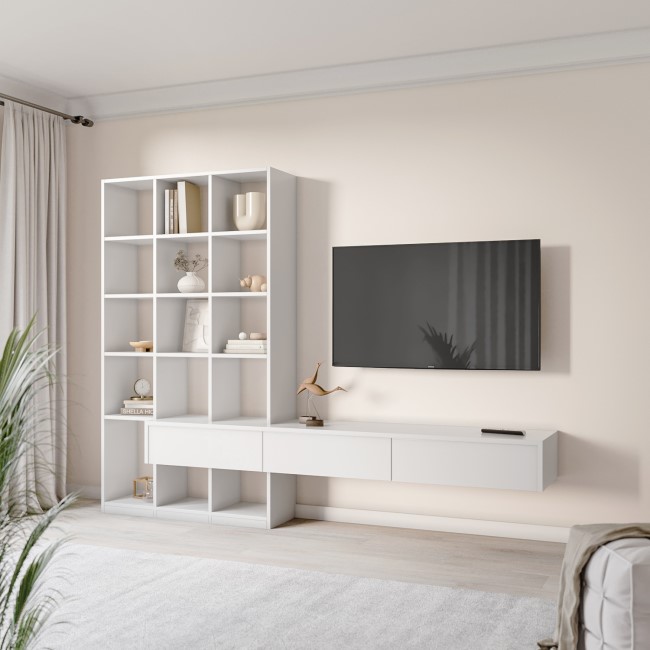 White Gloss Media Wall with Storage - Everett