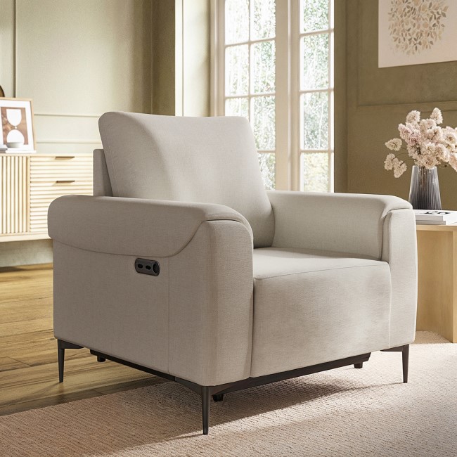 Beige Fabric Electric Recliner Armchair with Footrest - Ezra