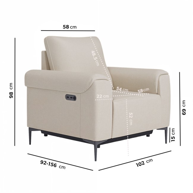 Beige Fabric Electric Recliner Armchair with Footrest - Ezra