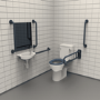 Close coupled Doc M toilet pack stainless steel concealed fixings dark blue