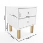 Kids White Scandi 2 Drawer Bedside Table with Wooden Legs - Juni