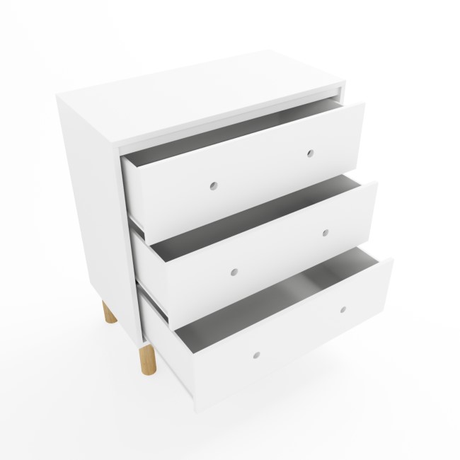 Kids White Scandi Chest of 3 Drawers with Wooden Legs - Juni