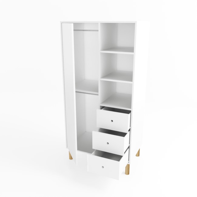 Kids White Scandi Wardrobe with Drawers and Shelves - Juni