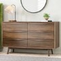 Wide Walnut Mid-Century Chest of 6 Drawers with Legs - Frances