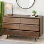 Wide Walnut Mid-Century Chest of 6 Drawers with Legs - Frances