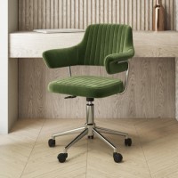 Olive Green Velvet Swivel Office Chair with Arms - Fenix 