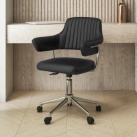 Black Faux Leather Swivel Office Chair with Arms - Fenix