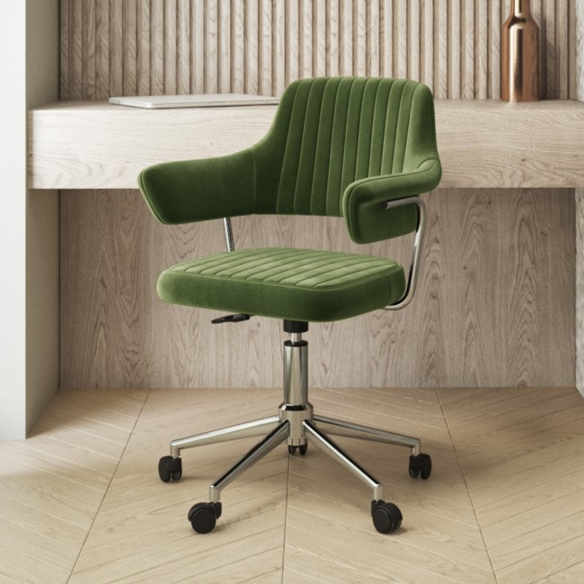 Olive Green Velvet Swivel Office Chair with Arms - Fenix