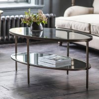 Oval Bronze Glass Top Coffee Table with Storage - Hudson