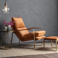 Tan Leather Armchair with Gold Frame - Fabien Gallery