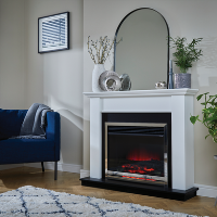 Suncrest White and Chrome Freestanding Fireplace Suite - Antigua