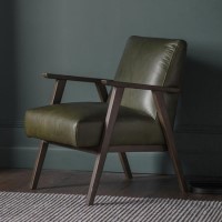 Green Leather Armchair with Dark Wood Frame - Caspian House